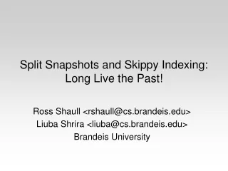 Split Snapshots and Skippy Indexing: Long Live the Past!