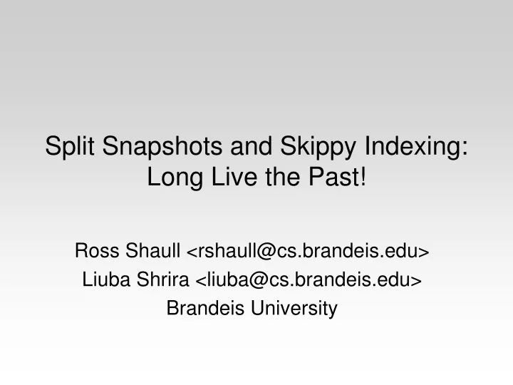 split snapshots and skippy indexing long live the past
