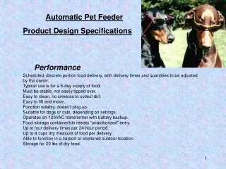 Automatic Pet Feeder Product Design Specifications Performance