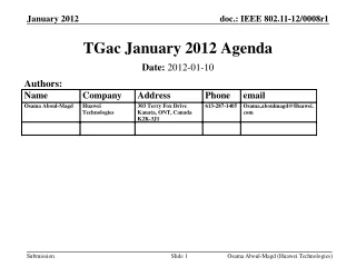 TGac January 2012 Agenda