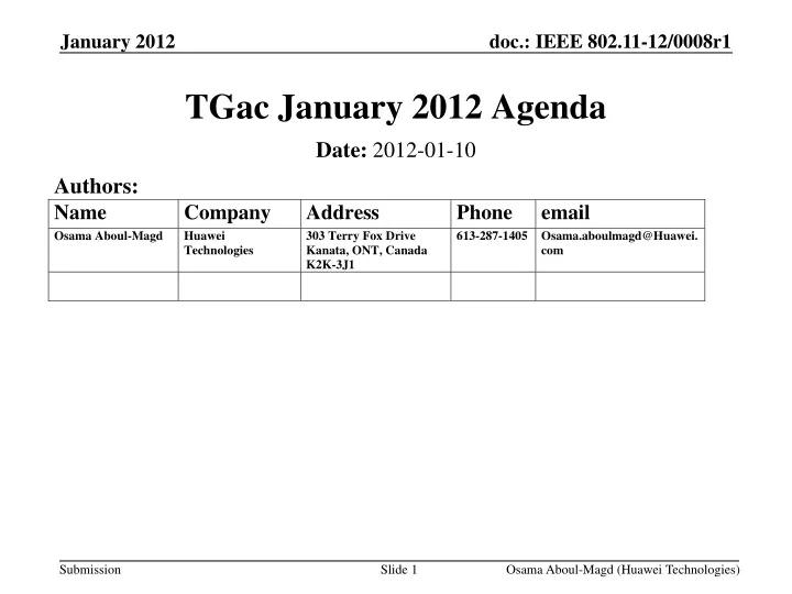 tgac january 2012 agenda