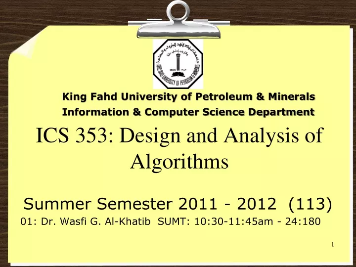 ics 353 design and analysis of algorithms