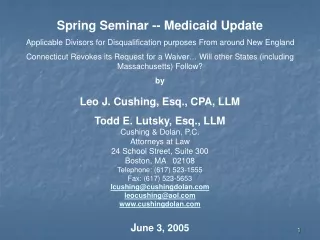 Spring Seminar -- Medicaid Update