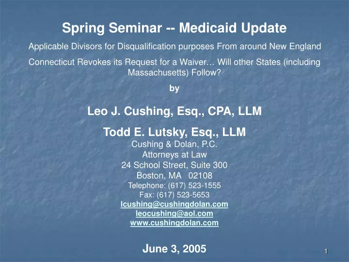 spring seminar medicaid update applicable