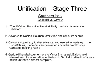 Unification – Stage Three