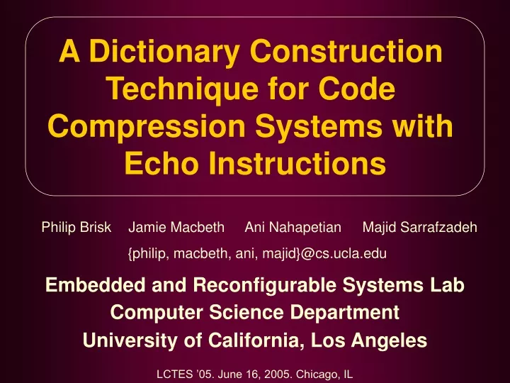 a dictionary construction technique for code