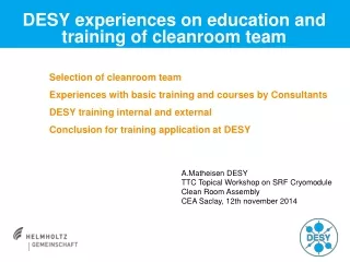 DESY experiences on education and training of cleanroom team