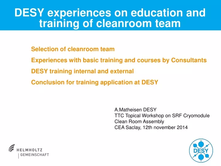 desy experiences on education and training of cleanroom team