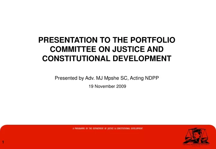 presentation to the portfolio committee