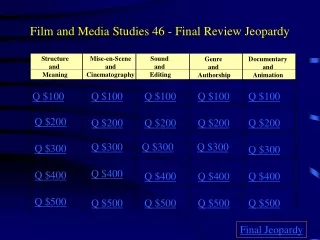 Film and Media Studies 46 - Final Review Jeopardy