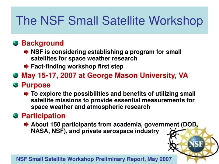 the nsf small satellite workshop