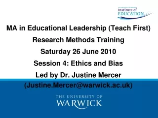 MA in Educational Leadership (Teach First) Research Methods Training Saturday 26 June 2010