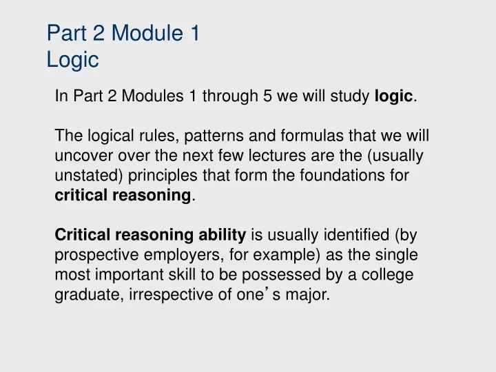 part 2 module 1 logic