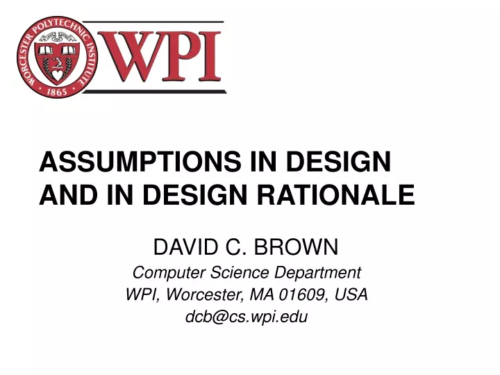 assumptions in design and in design rationale