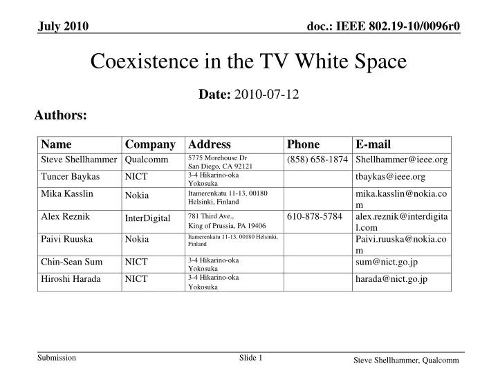 coexistence in the tv white space