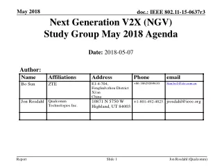 Next Generation V2X (NGV) Study Group May 2018 Agenda