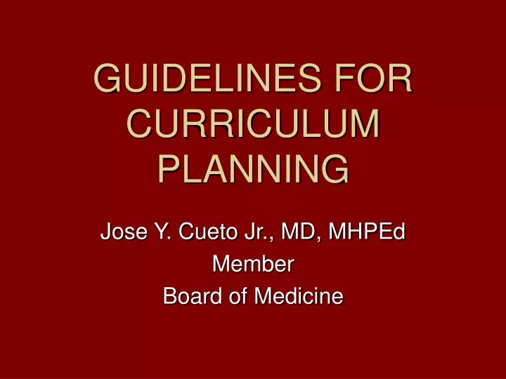 guidelines for curriculum planning