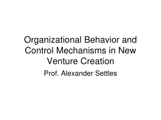 Organizational Behavior and Control Mechanisms in New Venture Creation