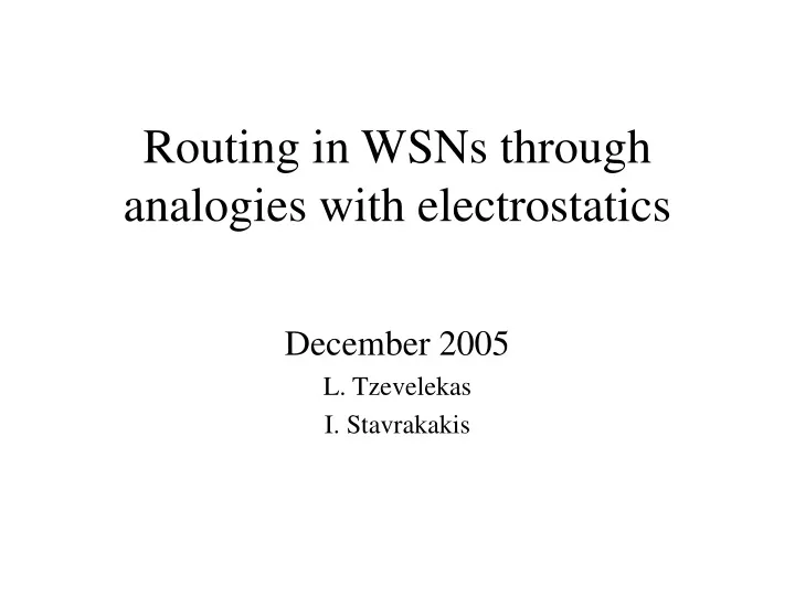 routing in wsns through analogies with electrostatics