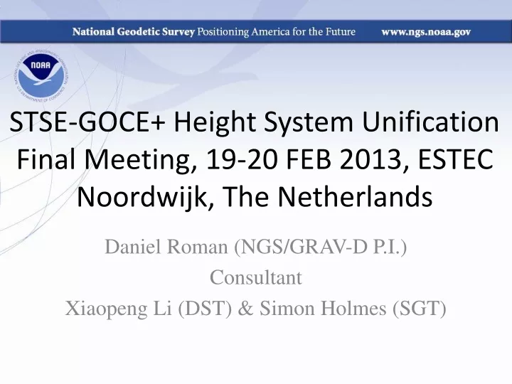 stse goce height system unification final meeting 19 20 feb 2013 estec noordwijk the netherlands