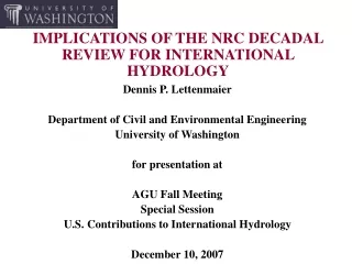 IMPLICATIONS OF THE NRC DECADAL REVIEW FOR INTERNATIONAL HYDROLOGY