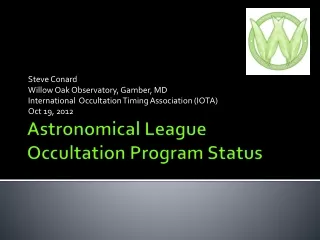 Astronomical League Occultation Program Status