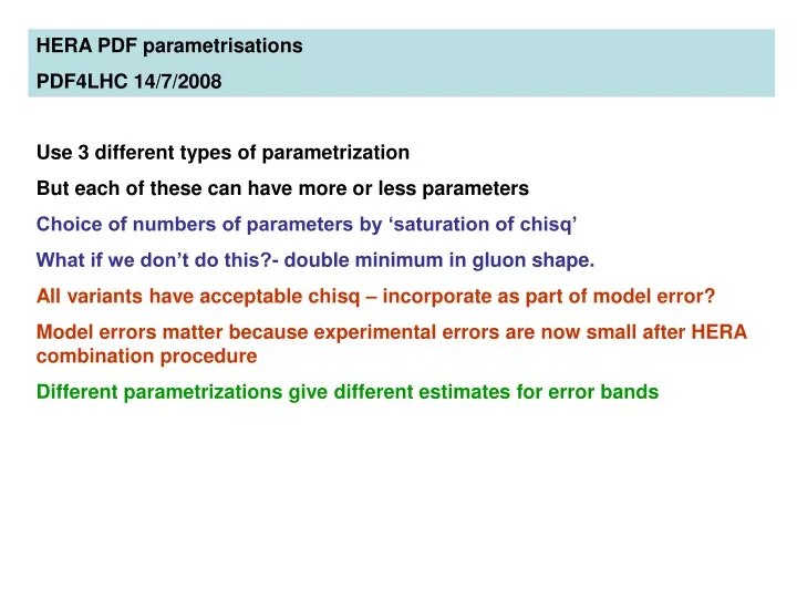 hera pdf parametrisations pdf4lhc 14 7 2008