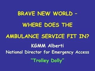 BRAVE NEW WORLD –  WHERE DOES THE  AMBULANCE SERVICE FIT IN?