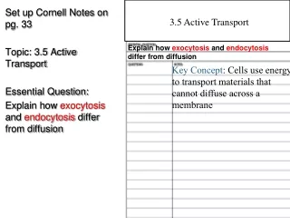 Set up Cornell Notes on pg. 33 Topic: 3.5 Active Transport Essential Question :