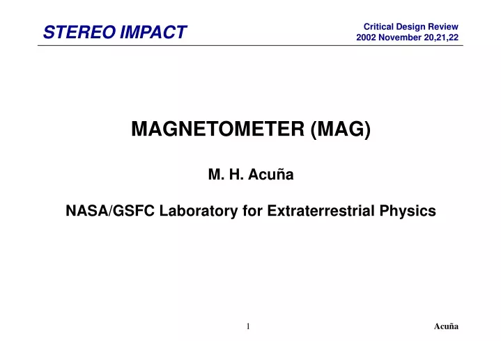 magnetometer mag m h acu a nasa gsfc laboratory for extraterrestrial physics