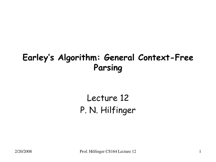 earley s algorithm general context free parsing