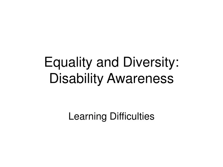 equality and diversity disability awareness