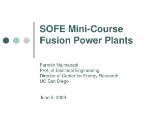 SOFE Mini-Course Fusion Power Plants