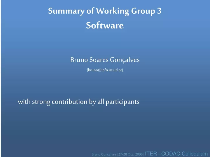summary of working group 3 software