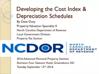 Developing the Cost Index &amp;      Depreciation Schedules