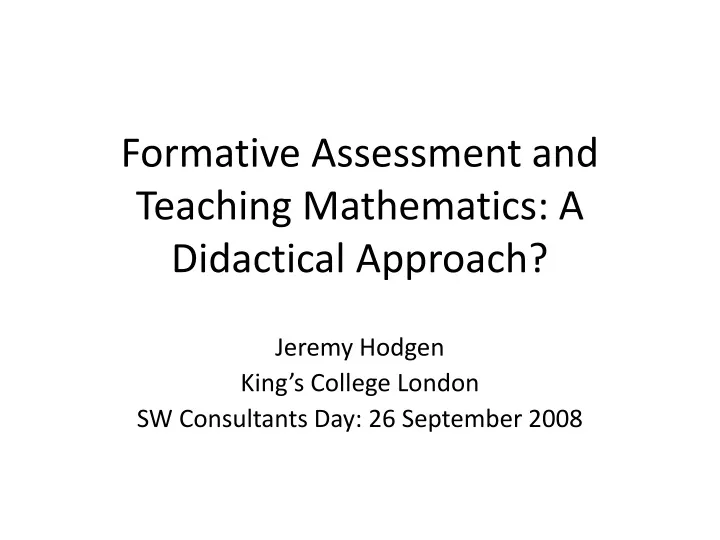 formative assessment and teaching mathematics a didactical approach