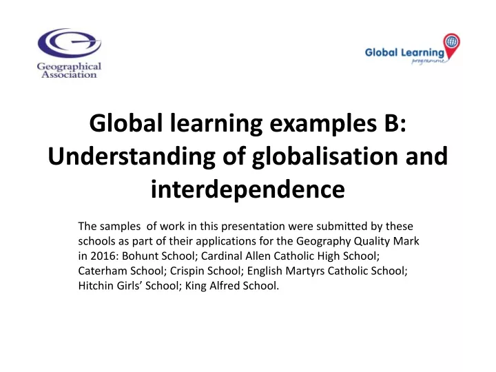 global learning examples b understanding of globalisation and interdependence