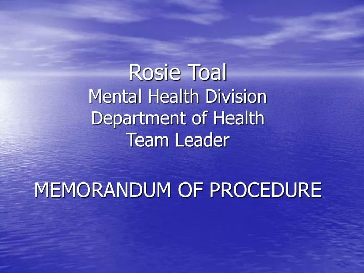 rosie toal mental health division department of health team leader memorandum of procedure