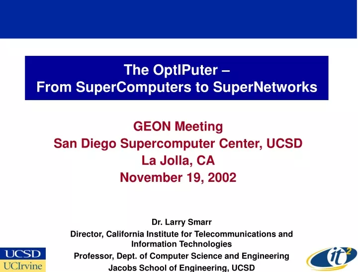the optiputer from supercomputers to supernetworks