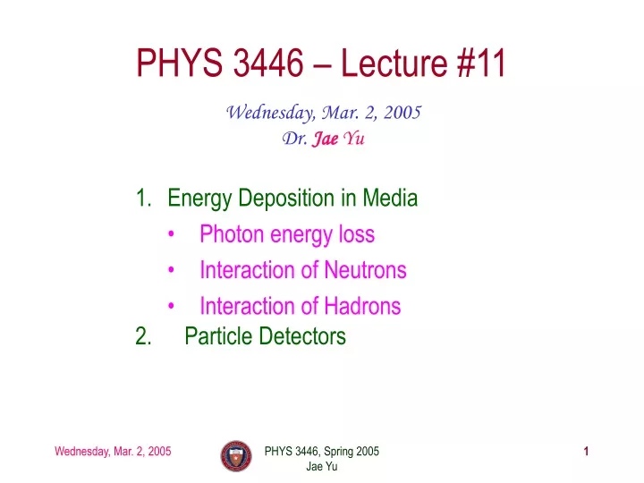 phys 3446 lecture 11