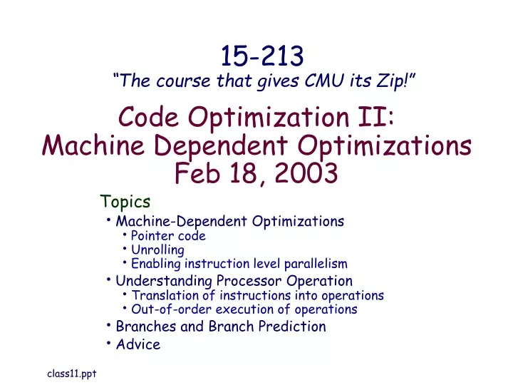 code optimization ii machine dependent optimizations feb 18 2003