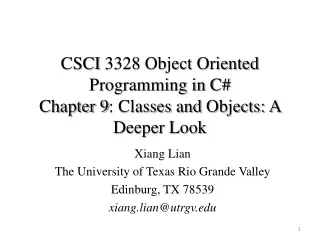 CSCI  3328 Object Oriented Programming in C#  Chapter 9 : Classes  and  Objects: A Deeper Look