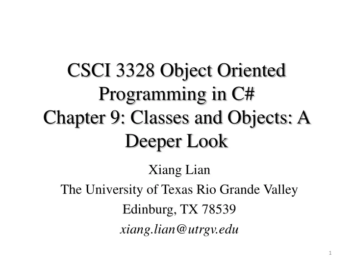 csci 3328 object oriented programming in c chapter 9 classes and objects a deeper look