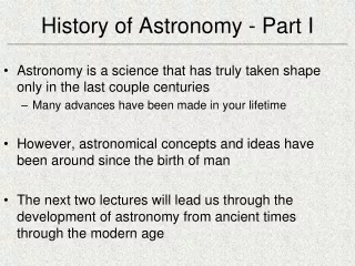 History of Astronomy - Part I