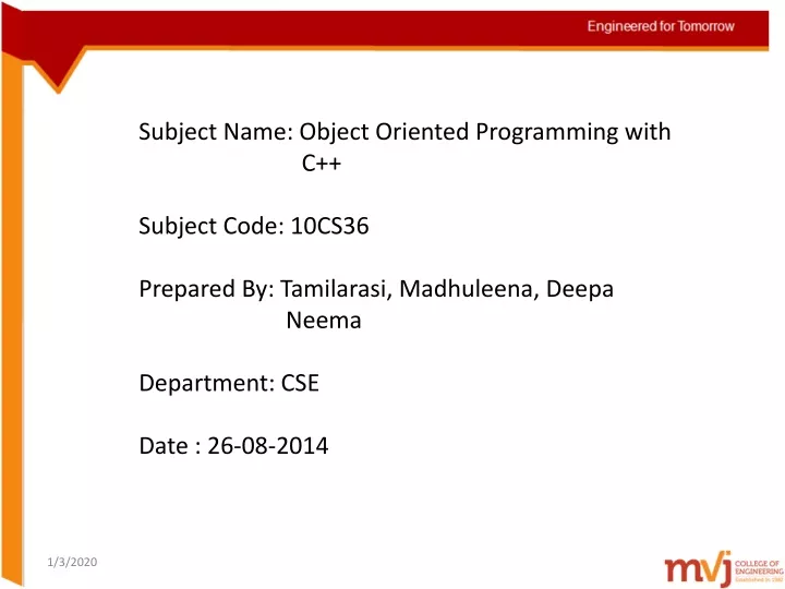 subject name object oriented programming with