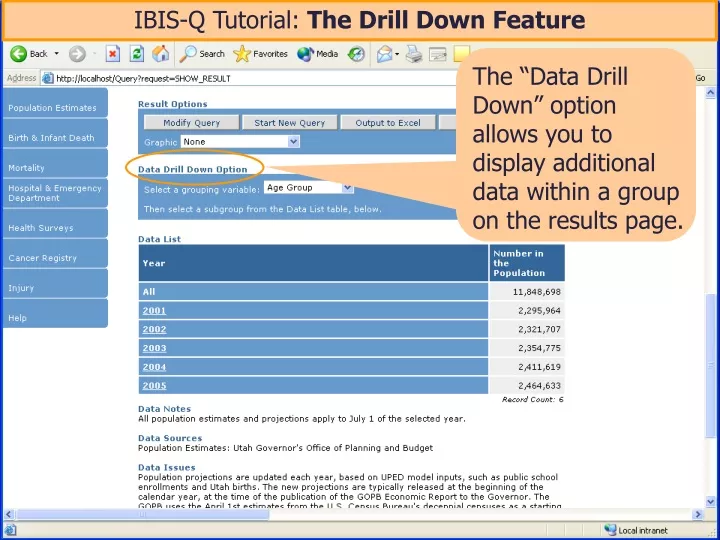ibis q tutorial the drill down feature