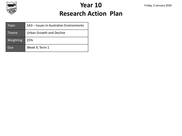 year 10 research action plan
