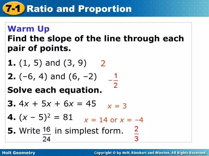 warm up find the slope of the line through each