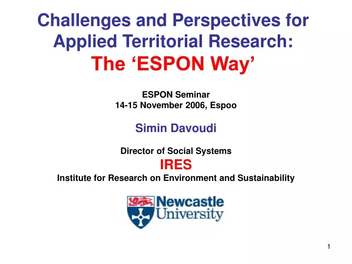 challenges and perspectives for applied territorial research the espon way