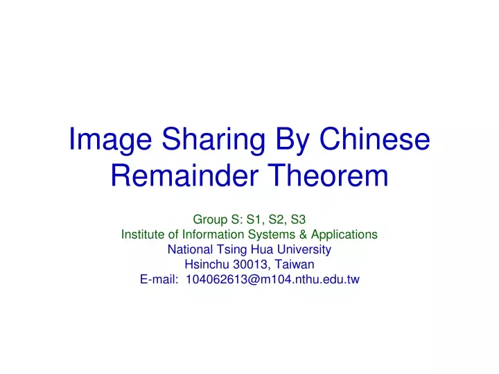 image sharing by chinese remainder theorem